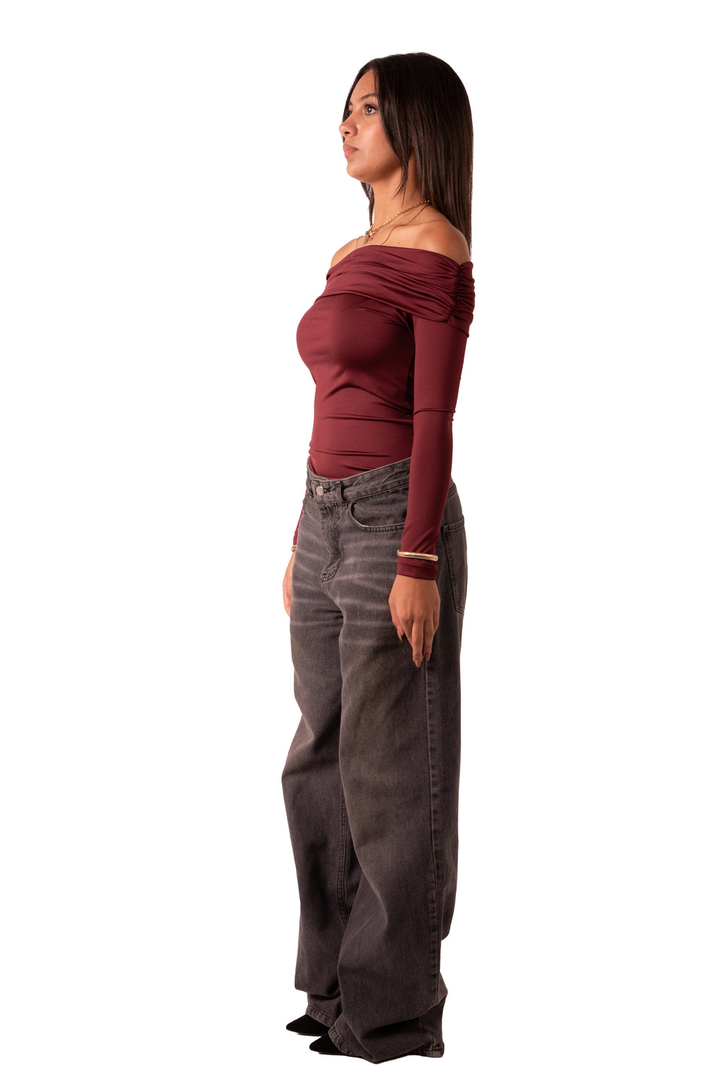 Off Shoulder Top - Wine Red