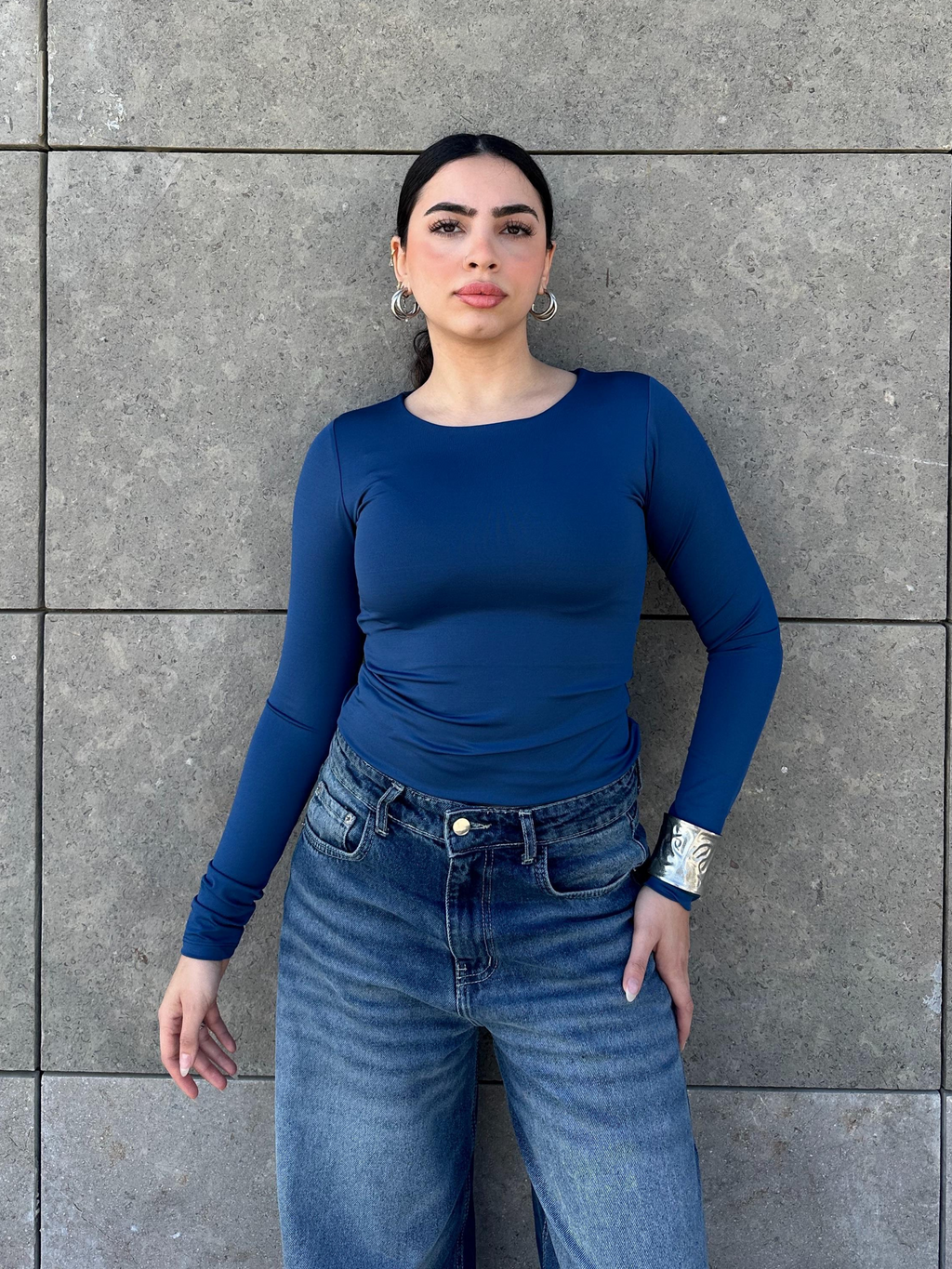 بلوزة بفتحة رقبة دائرية - وردي