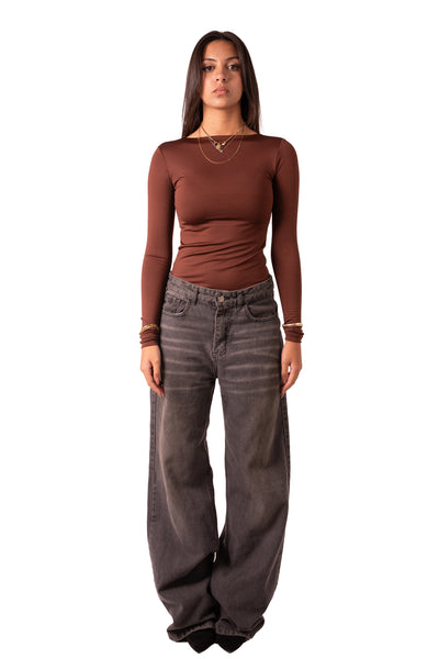 Scoop Neck Top - Brown