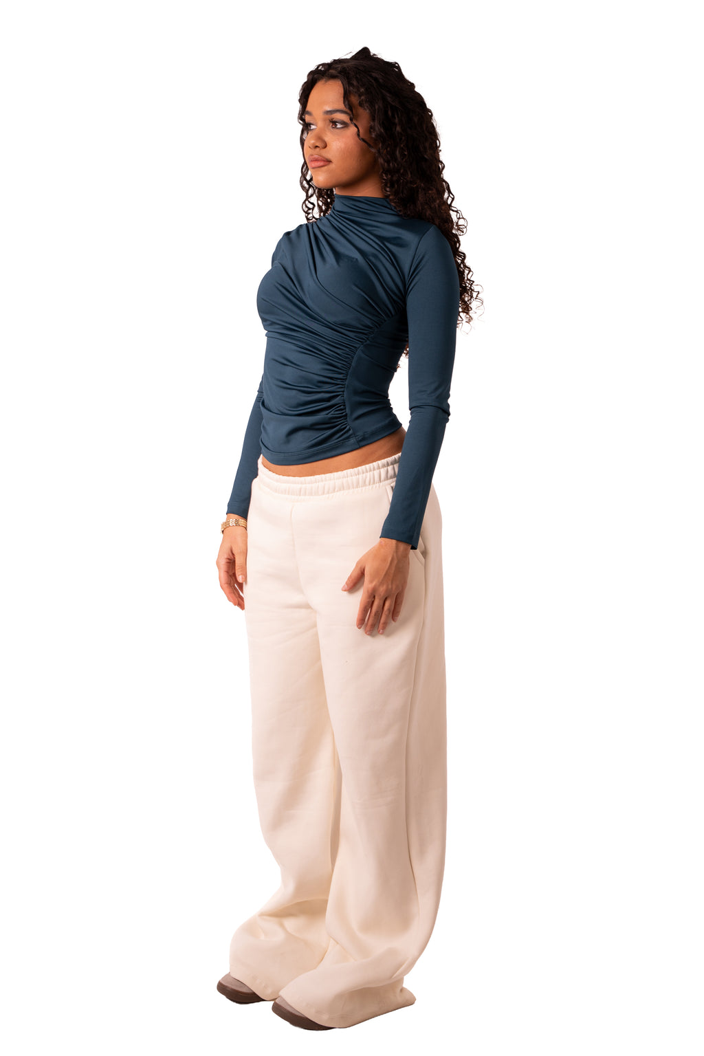 Side Drape Full Sleeve - Emerald Green