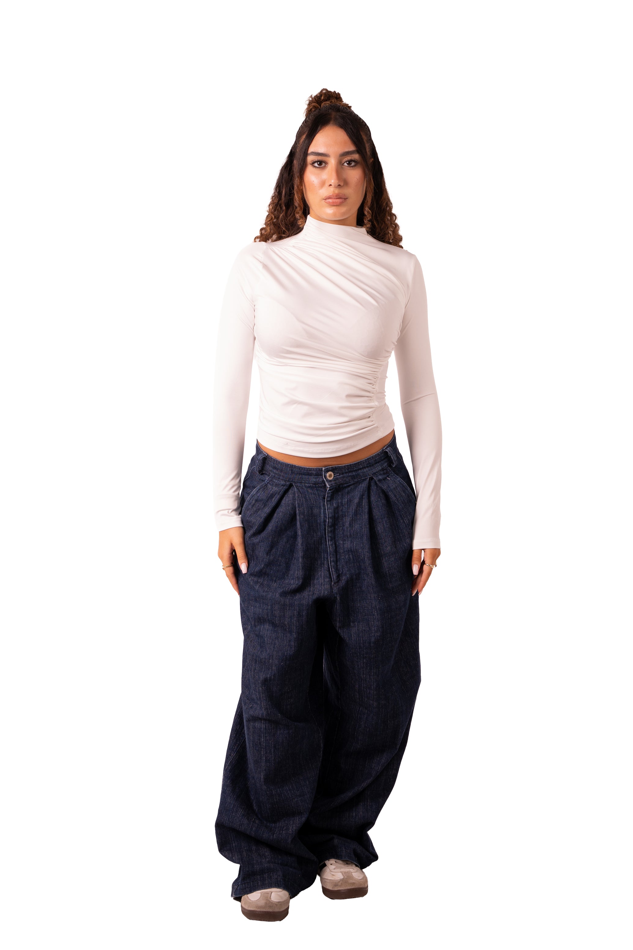 Side Drape Full Sleeve - White