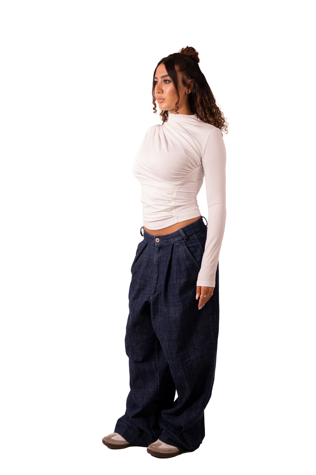 Side Drape Full Sleeve - White