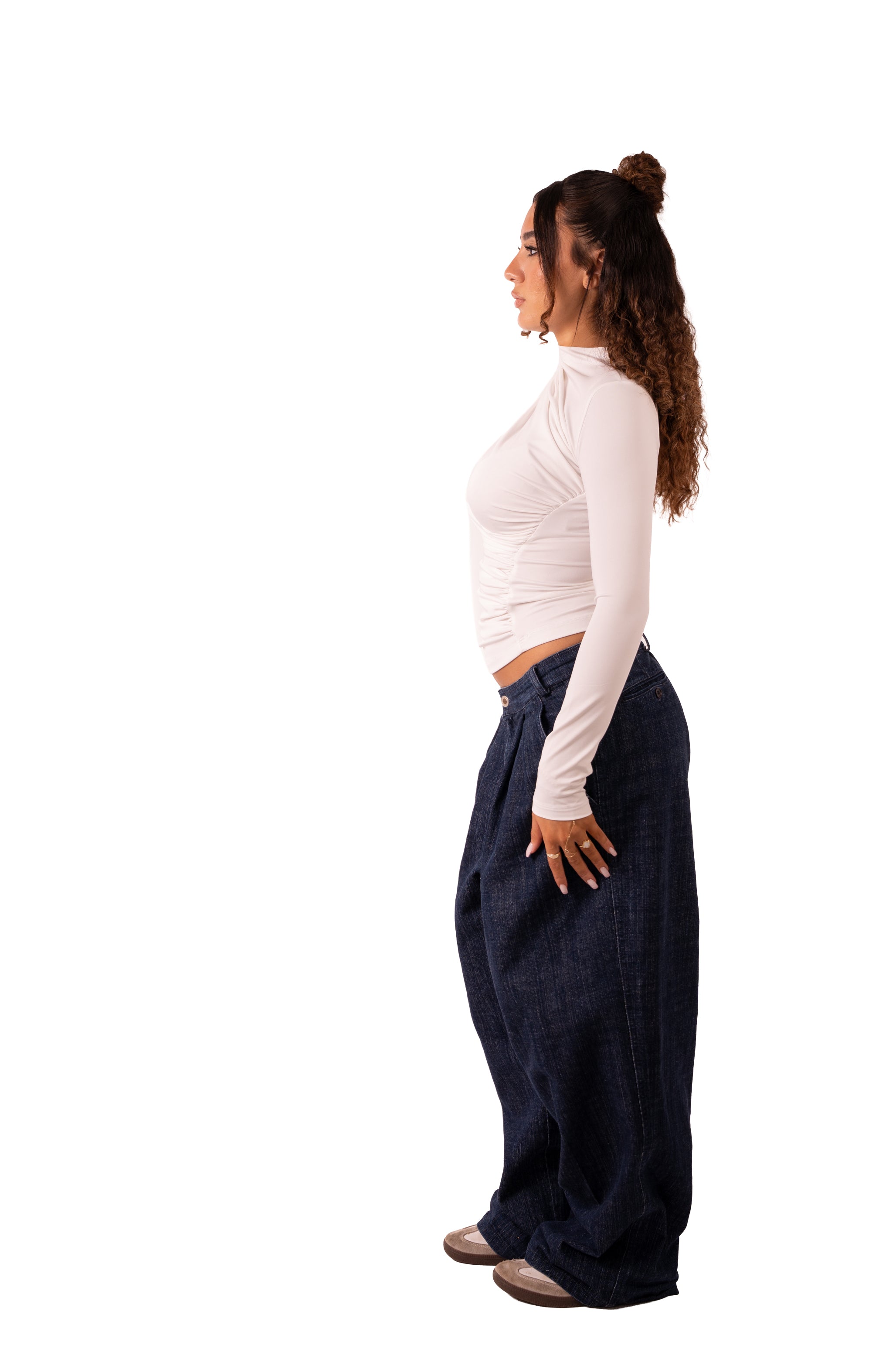 Side Drape Full Sleeve - White