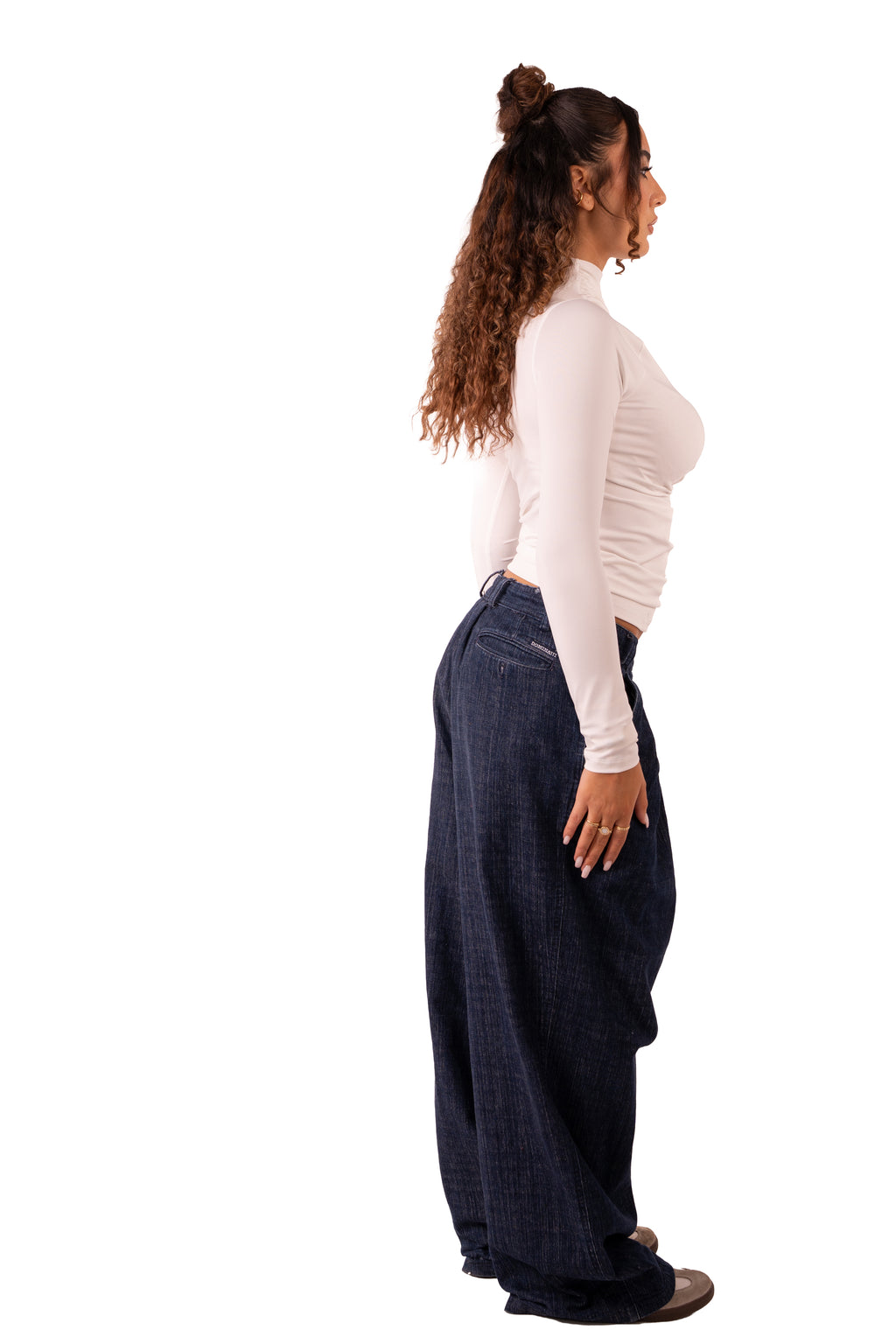 Side Drape Full Sleeve - White