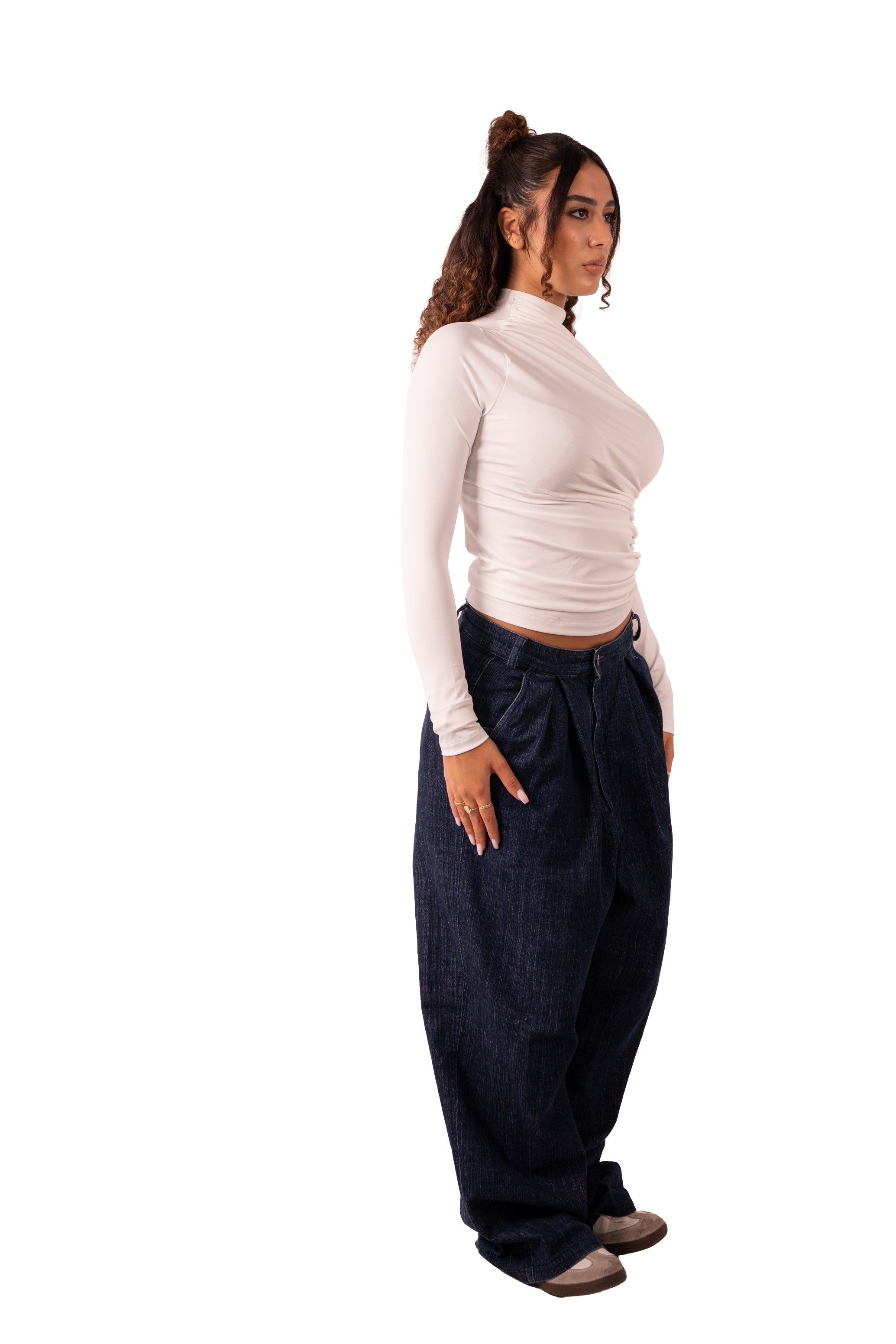 Side Drape Full Sleeve - White