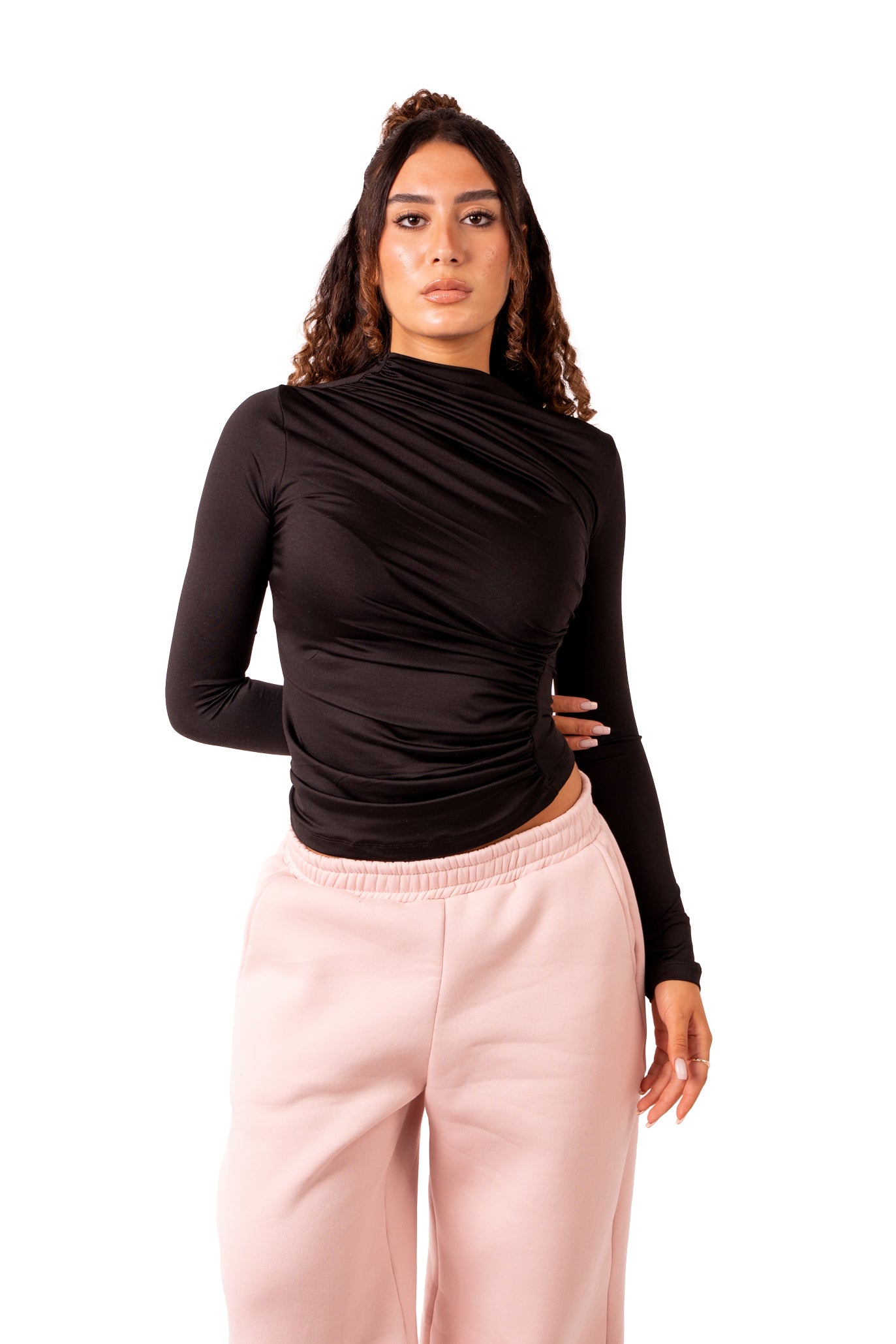 Side Drape Full Sleeve - Black