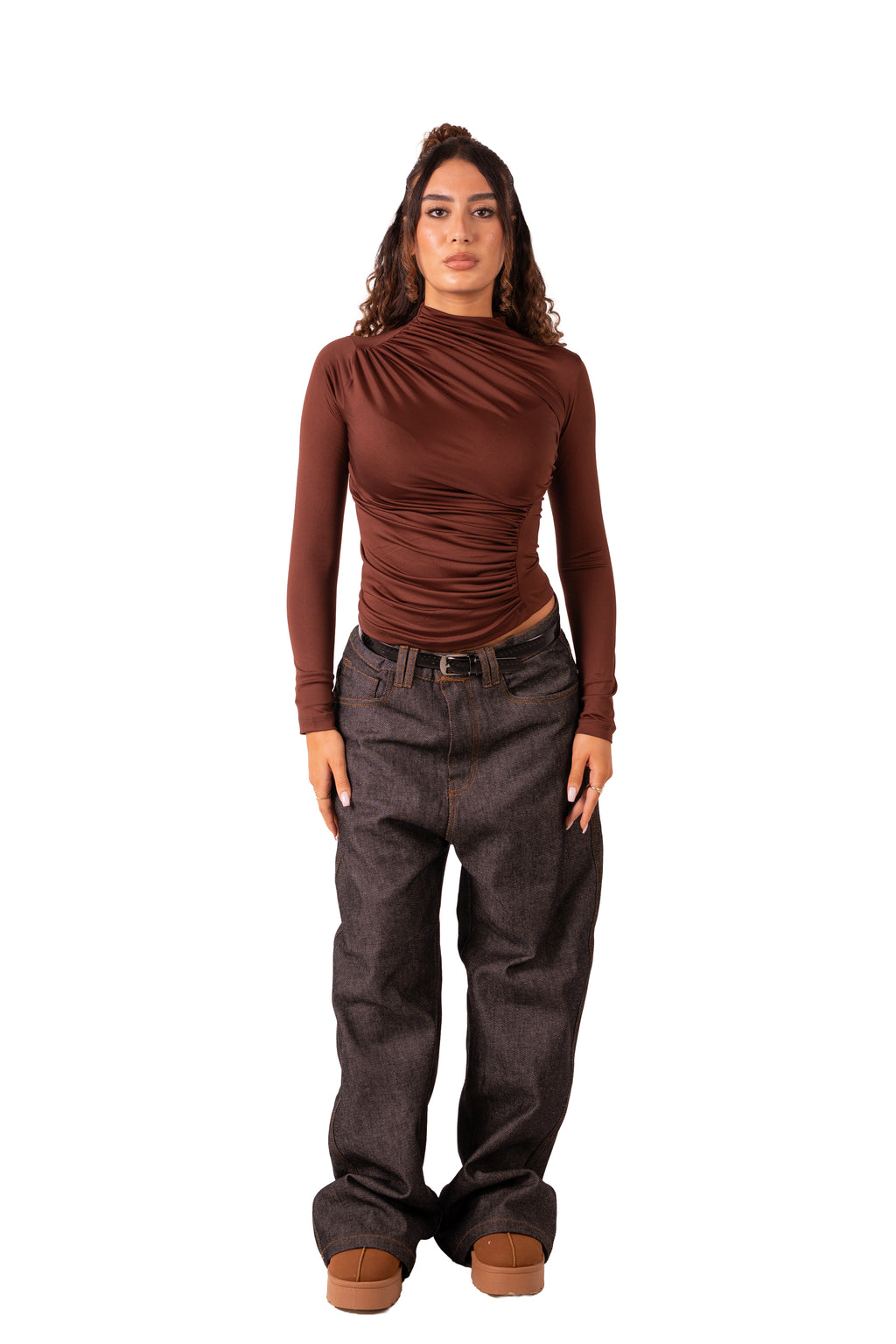 Side Drape Full Sleeve - Brown