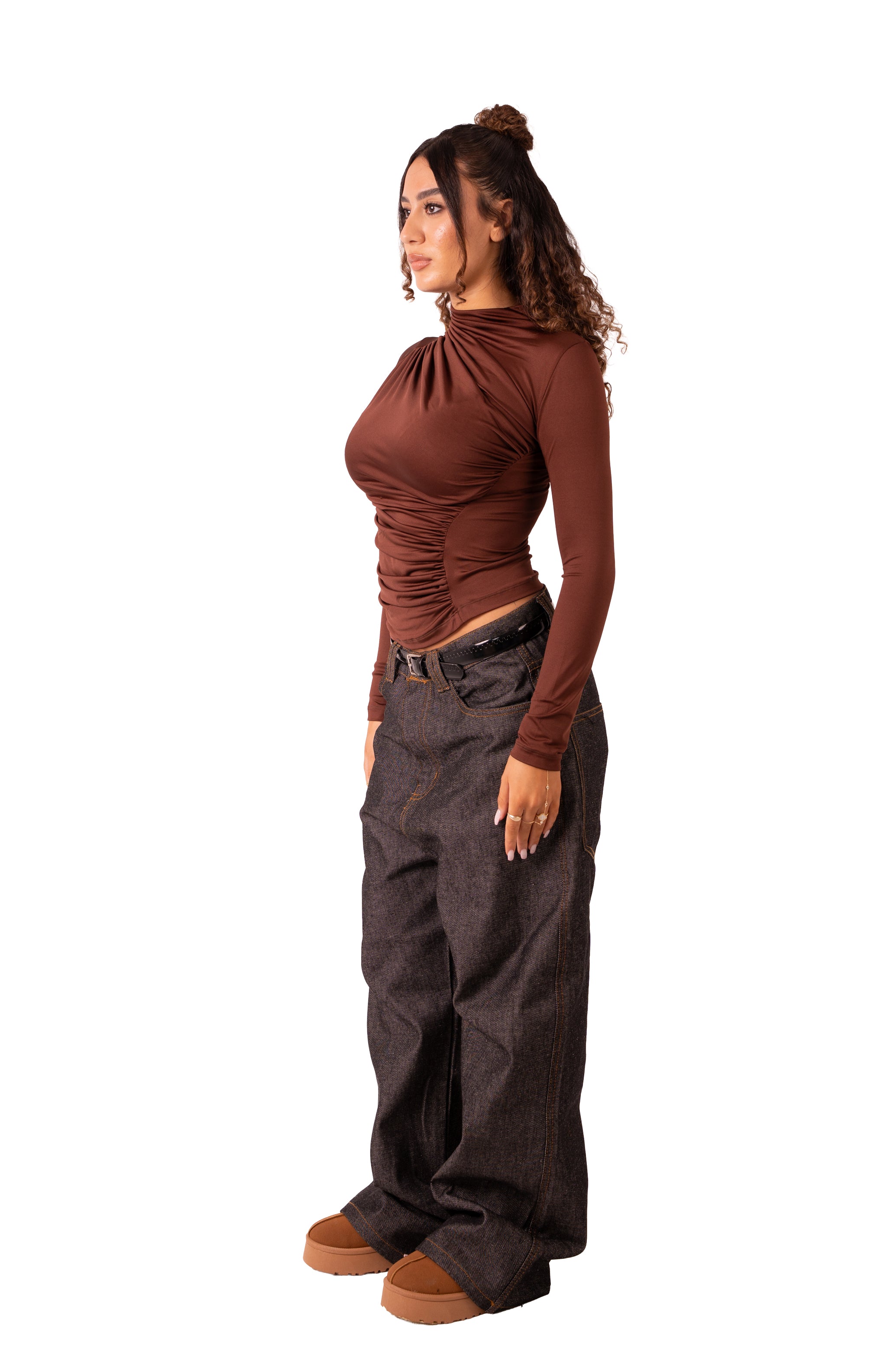Side Drape Full Sleeve - Brown