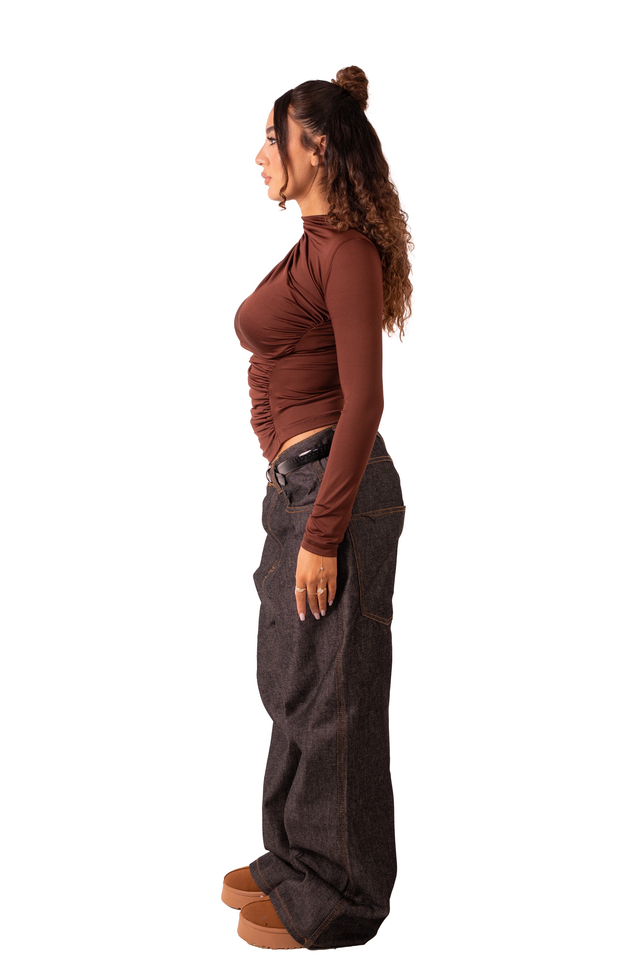 Side Drape Full Sleeve - Brown