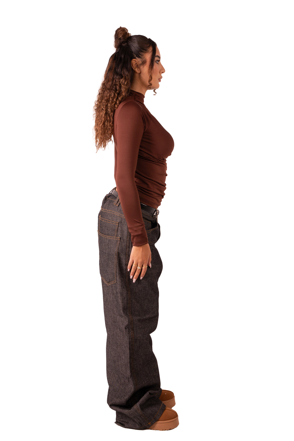 Side Drape Full Sleeve - Brown
