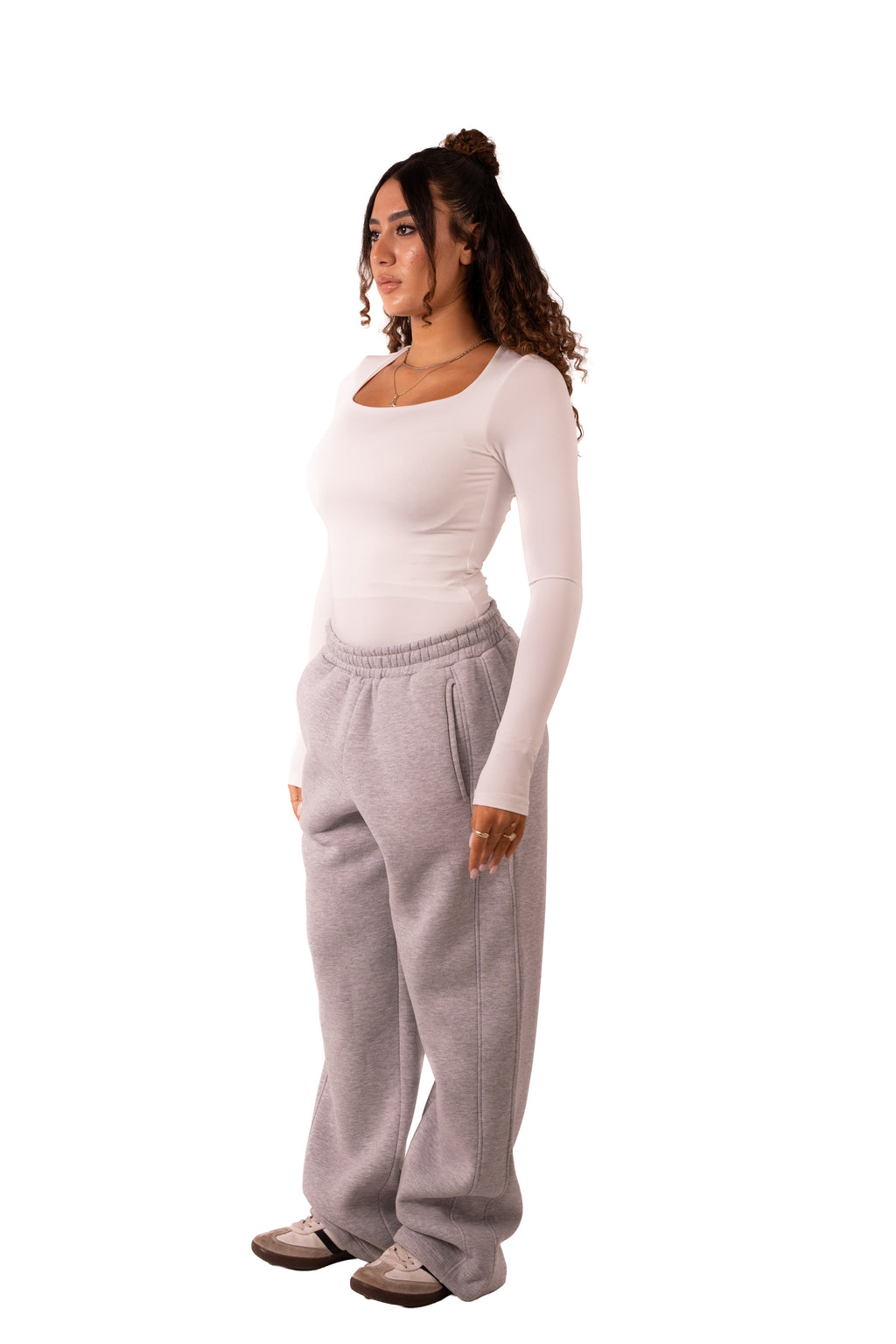 Straight Leg Sweat Pants - Light Grey