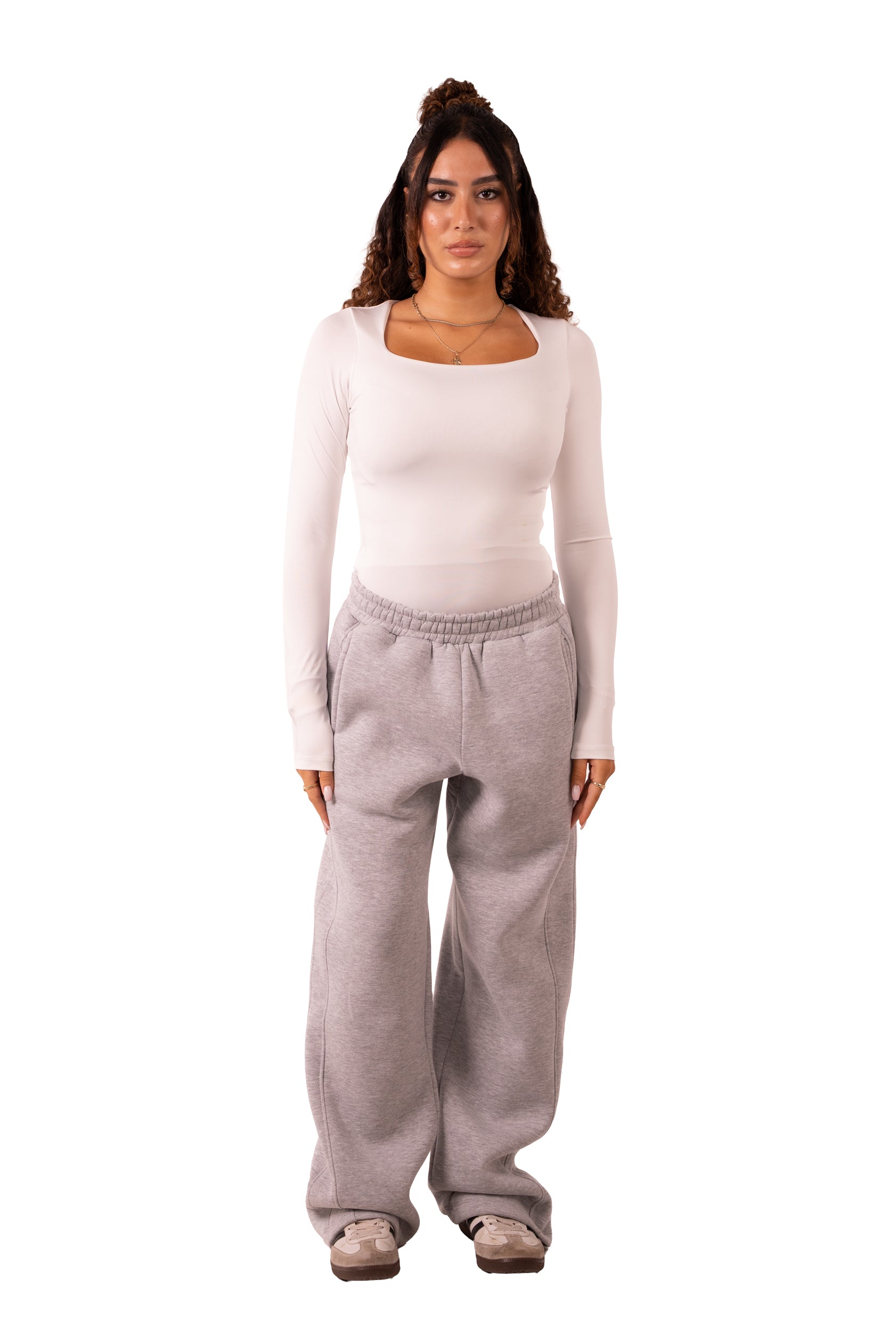 Straight Leg Sweat Pants - Light Grey