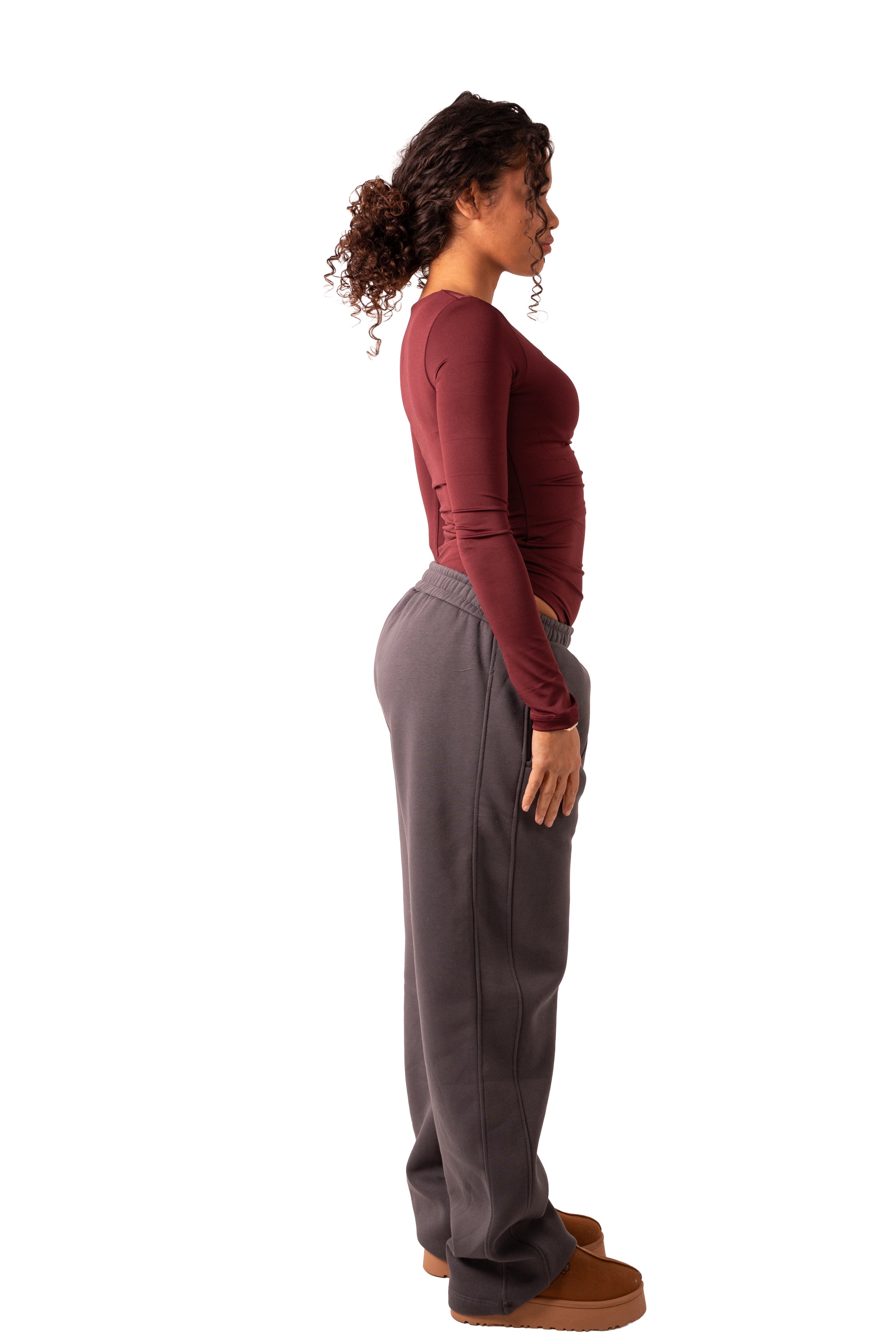 Square Neck Full Sleeve Bodysuit - Wine Red