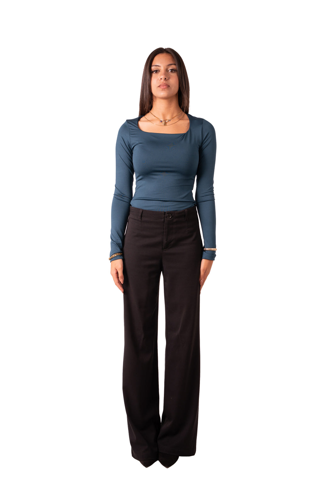 Square Neck Full Sleeve Bodysuit - Emerald Green