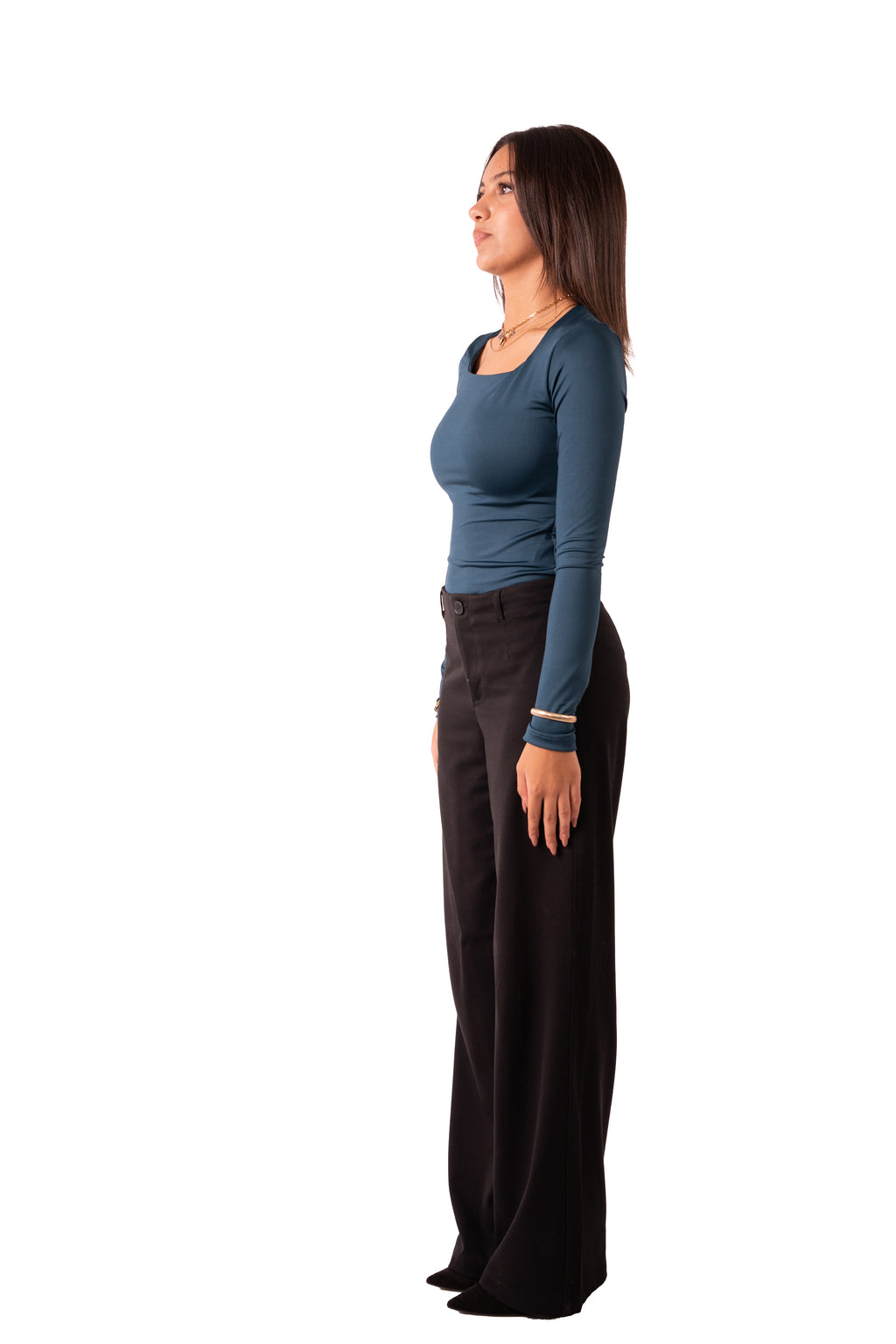 Square Neck Full Sleeve Bodysuit - Emerald Green