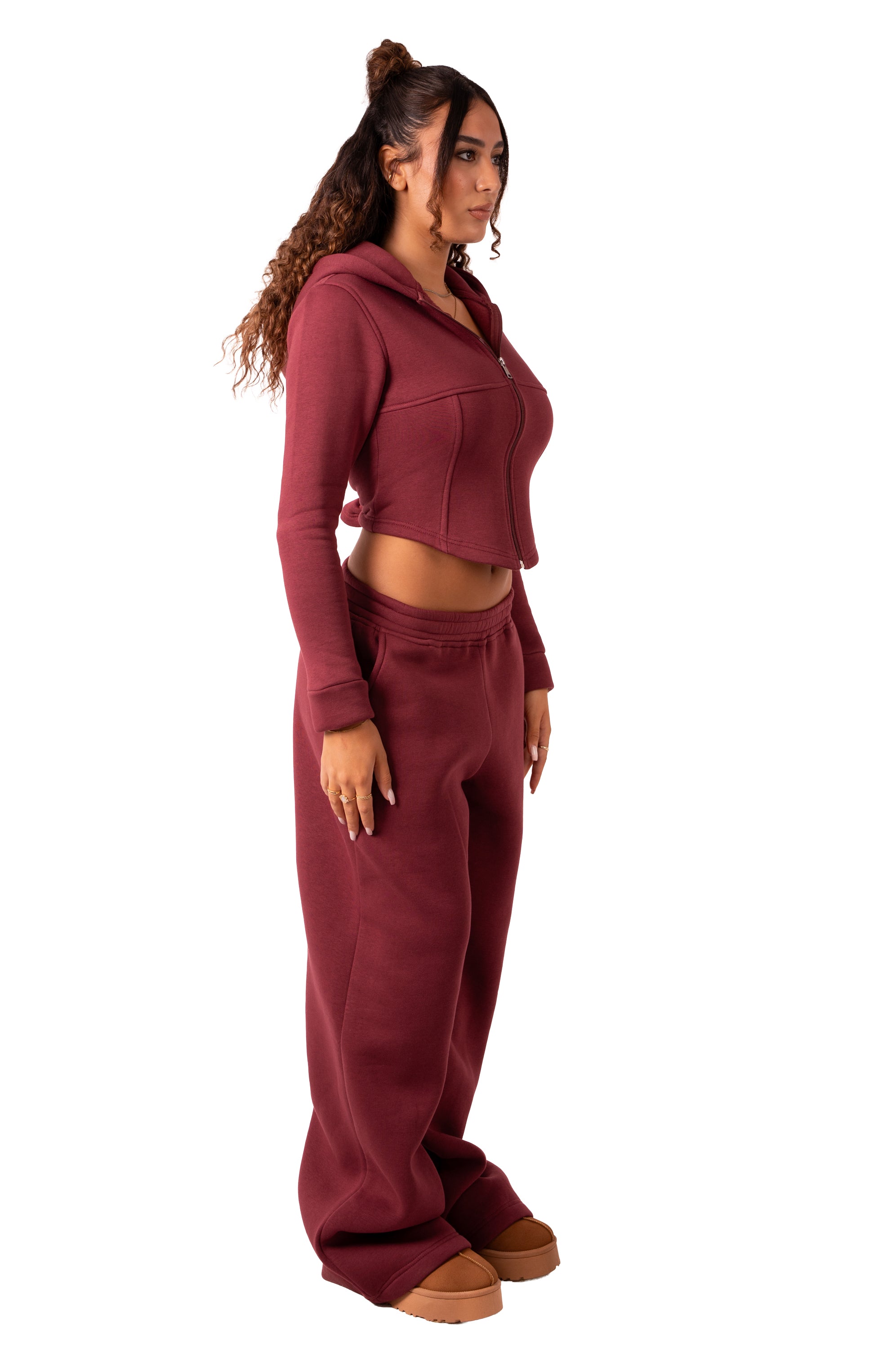 Wide Leg Sweat Pants - Burgundy