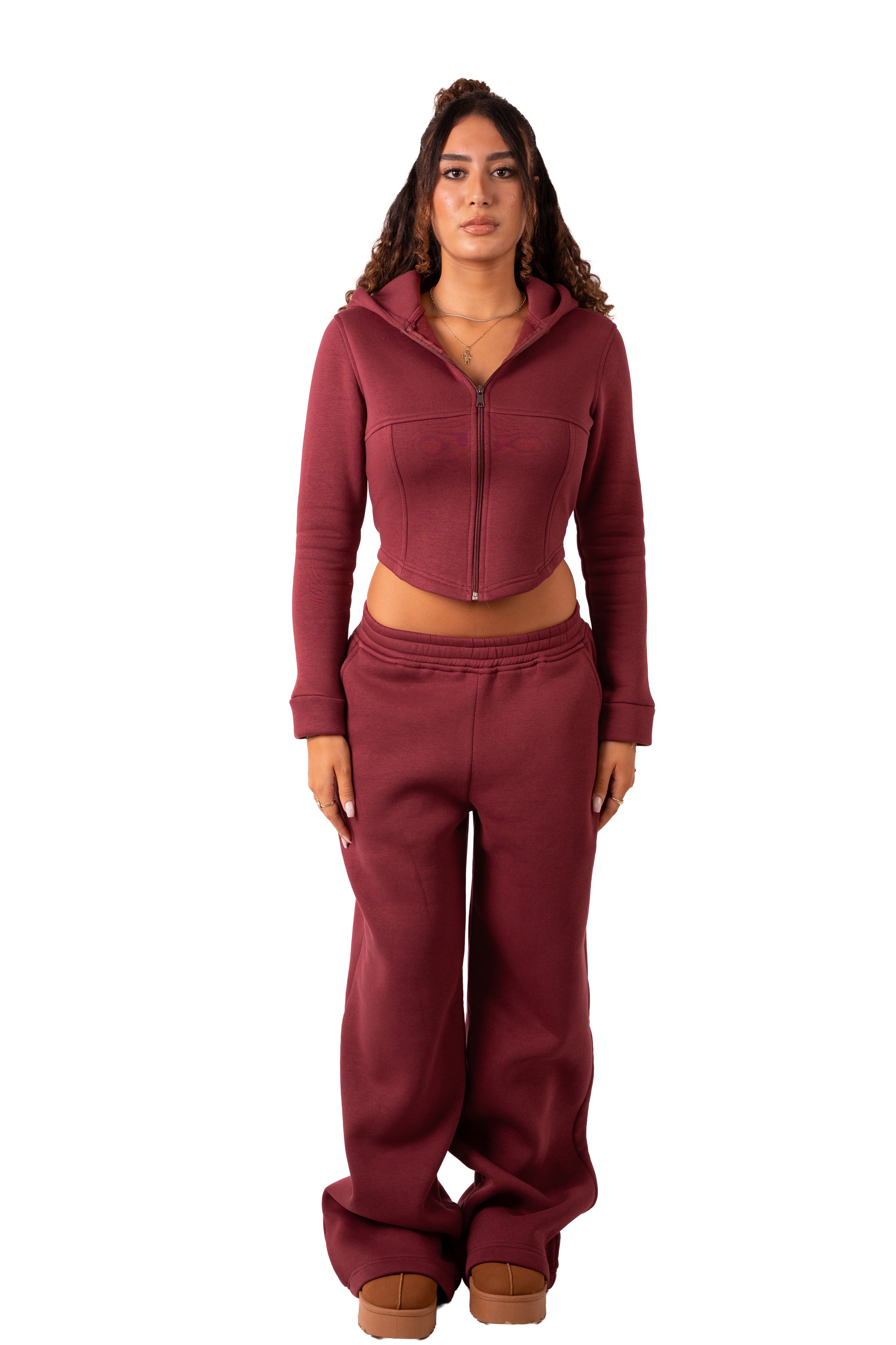Wide Leg Sweat Pants - Burgundy