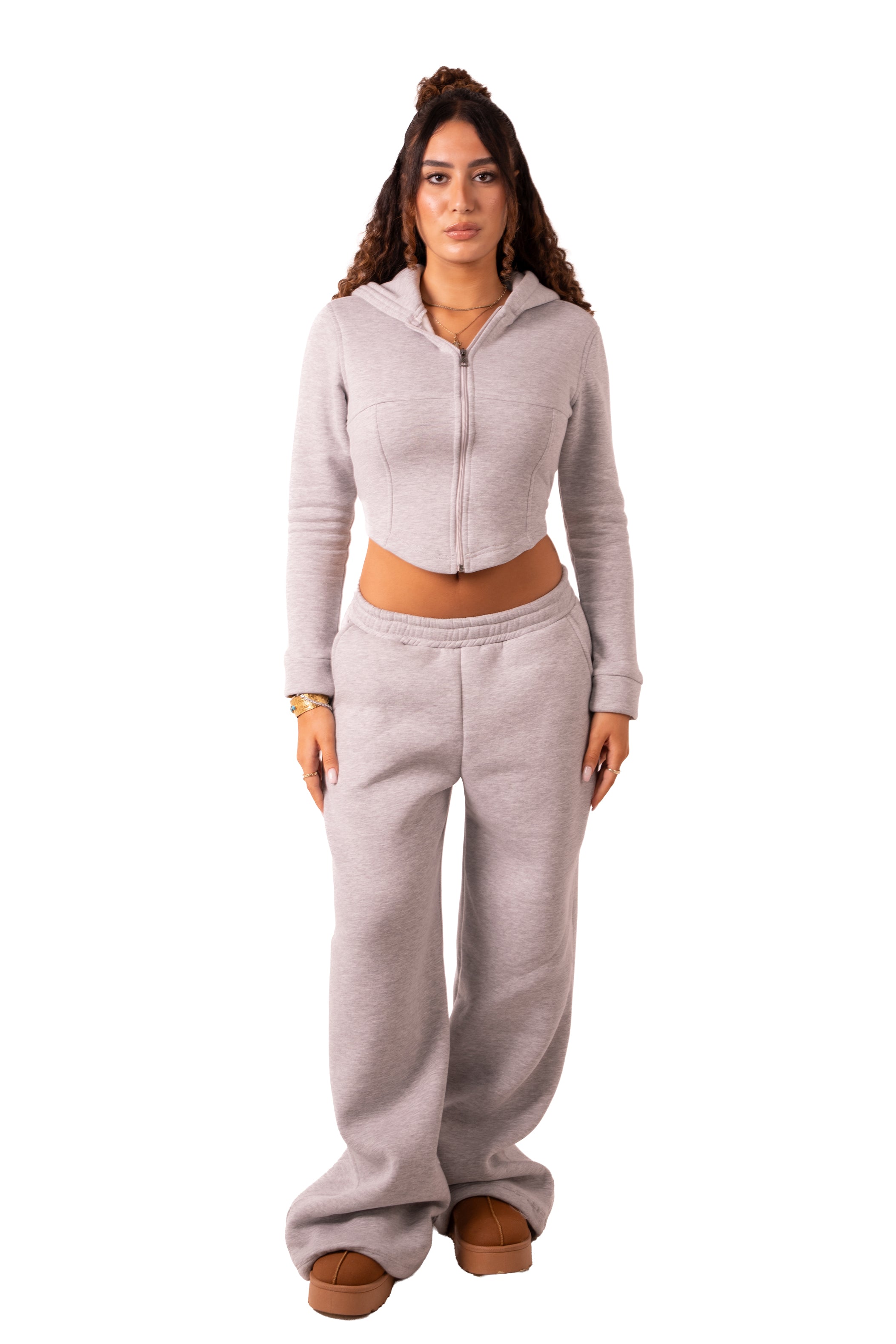 Wide Leg Sweat Pants - Light Grey