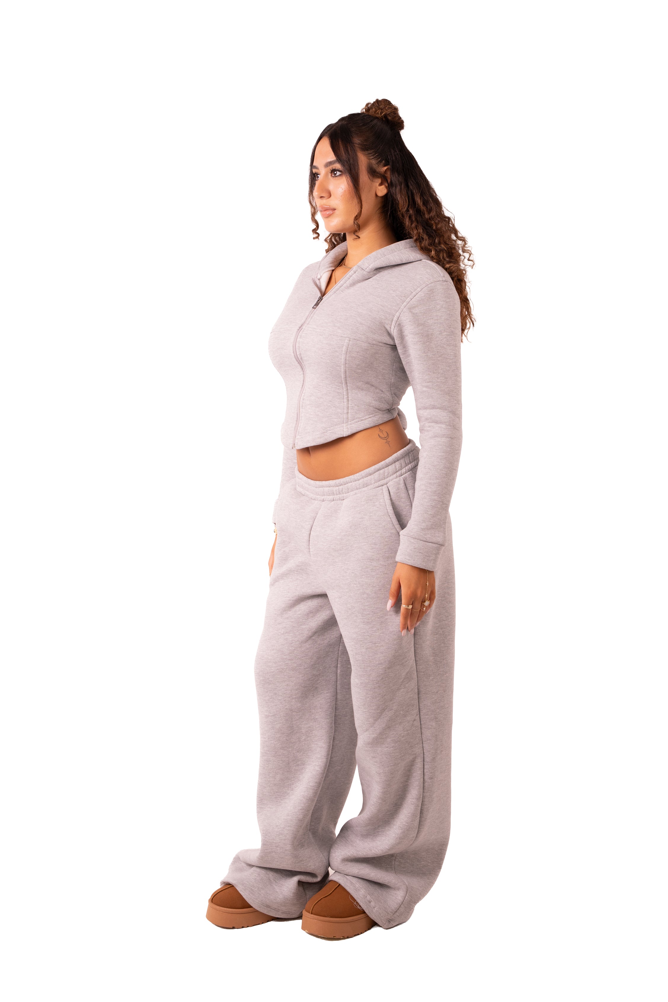 Wide Leg Sweat Pants - Light Grey