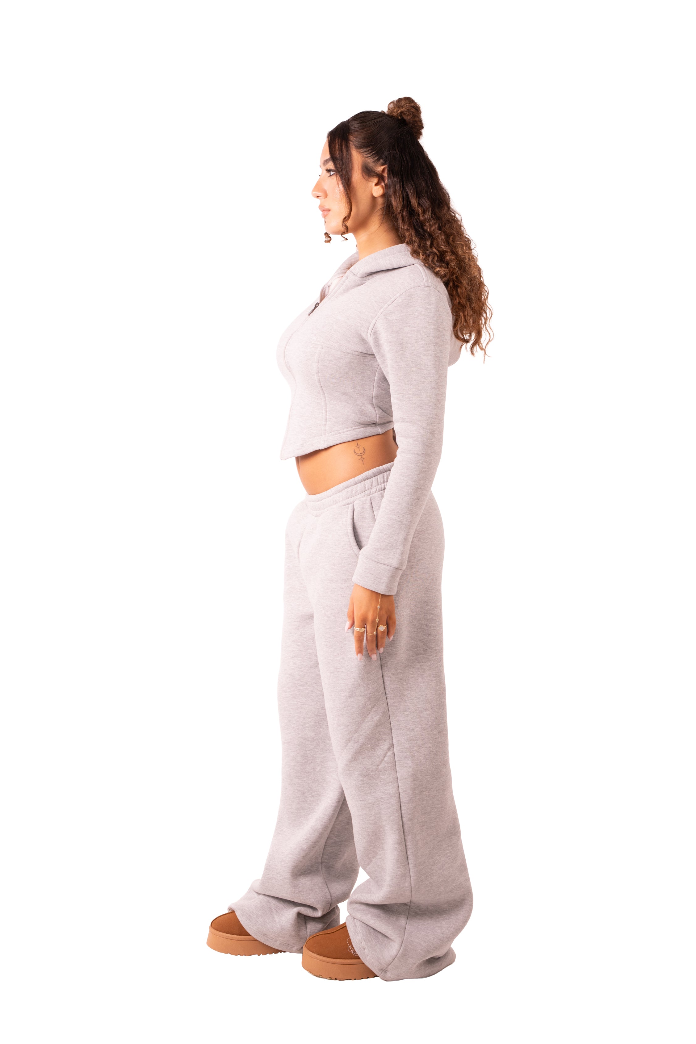 Wide Leg Sweat Pants - Light Grey
