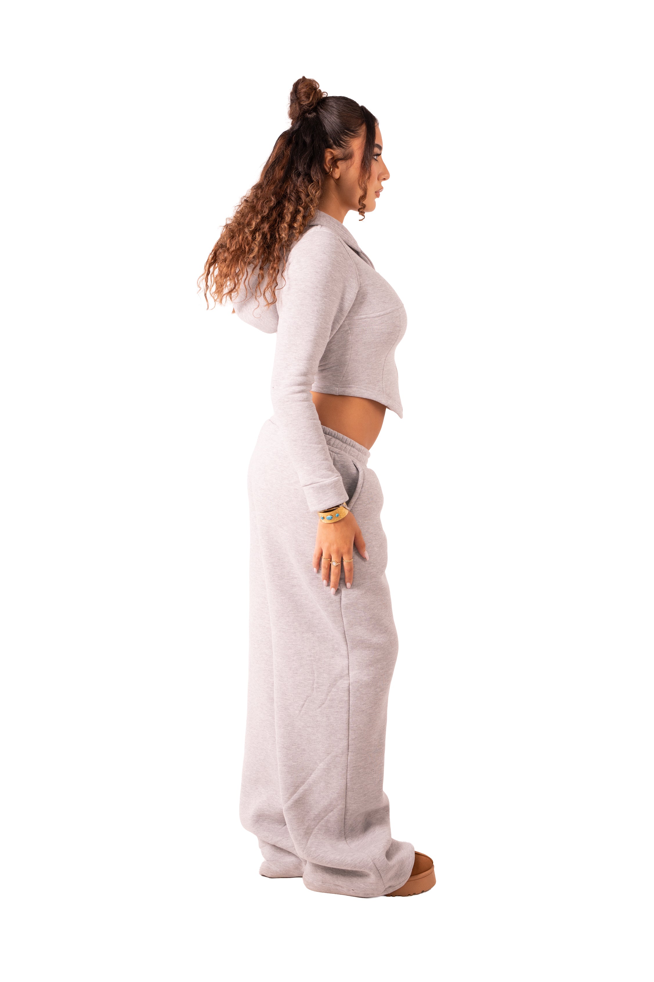 Wide Leg Sweat Pants - Light Grey