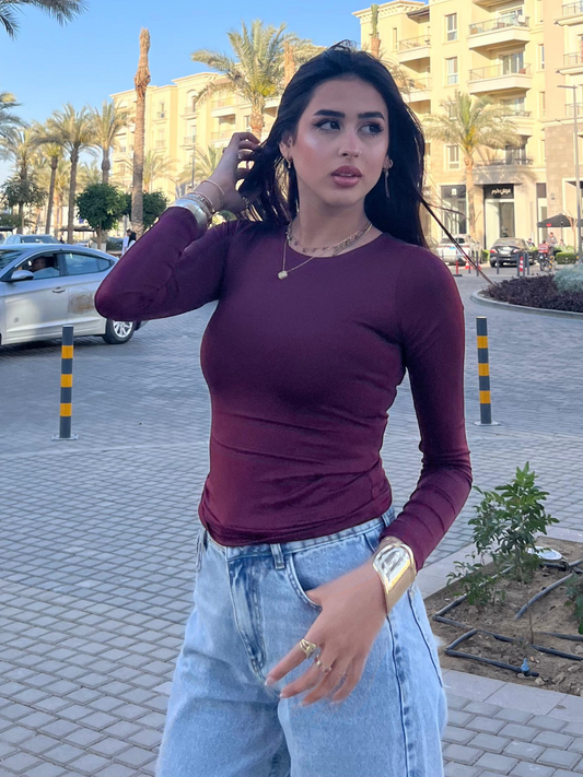 Scoop Neck Top - Wine Red